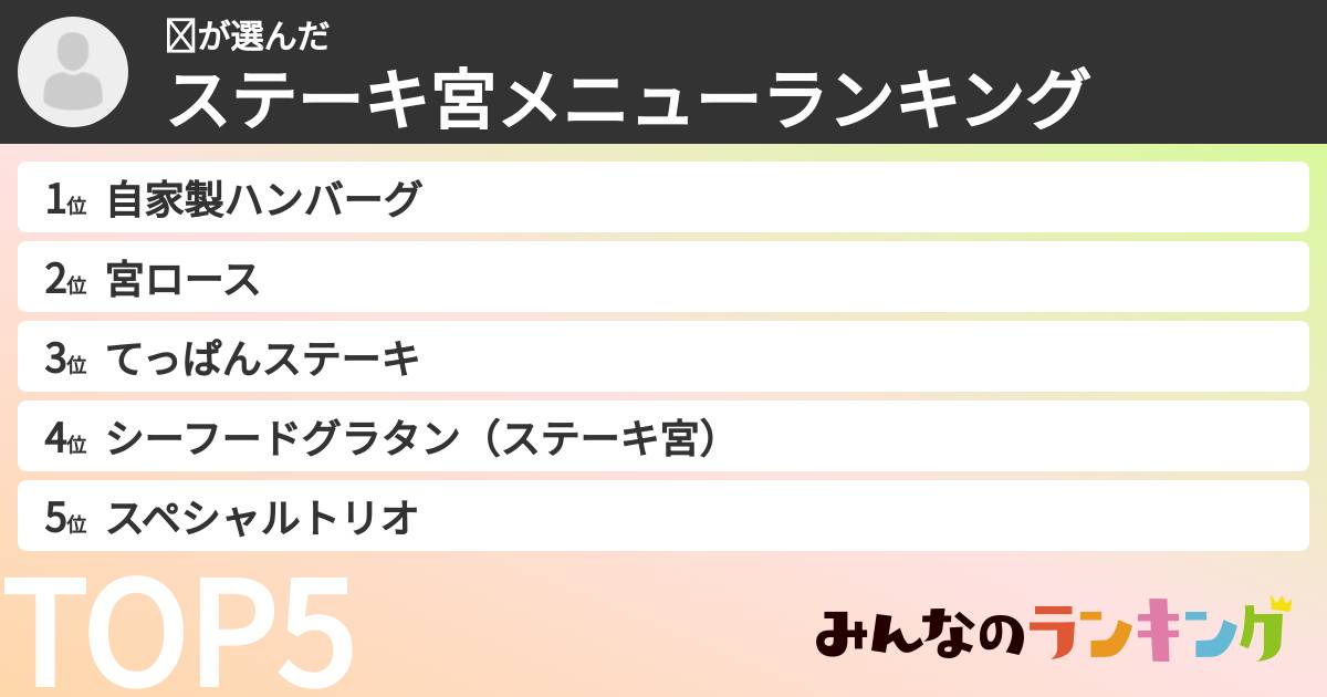 ☺さんの「ステーキ宮メニューランキング」