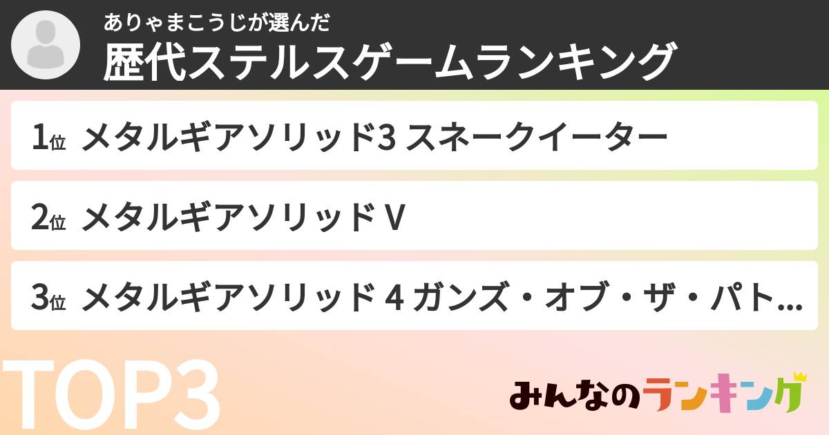 ありゃまこうじさんの「歴代ステルスゲームランキング」