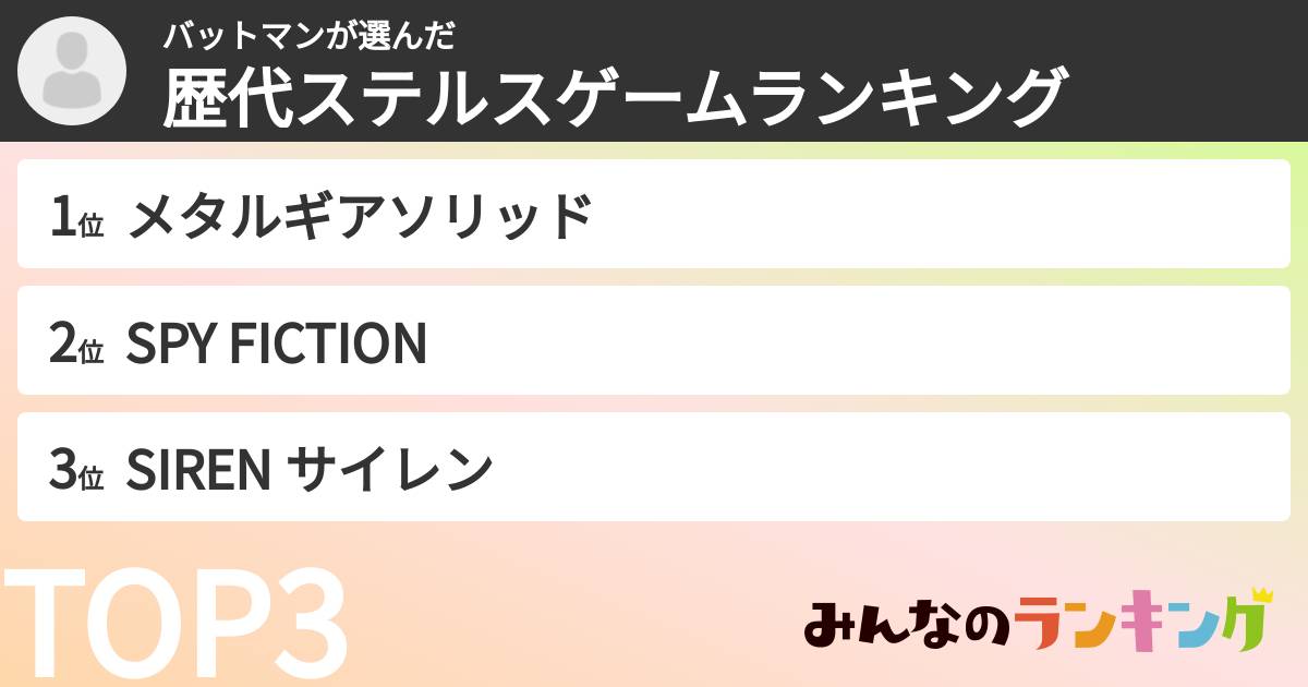バットマンさんの「歴代ステルスゲームランキング」