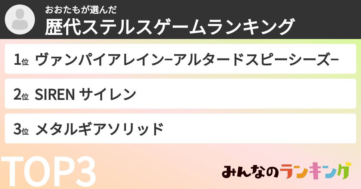 おおたもさんの「歴代ステルスゲームランキング」