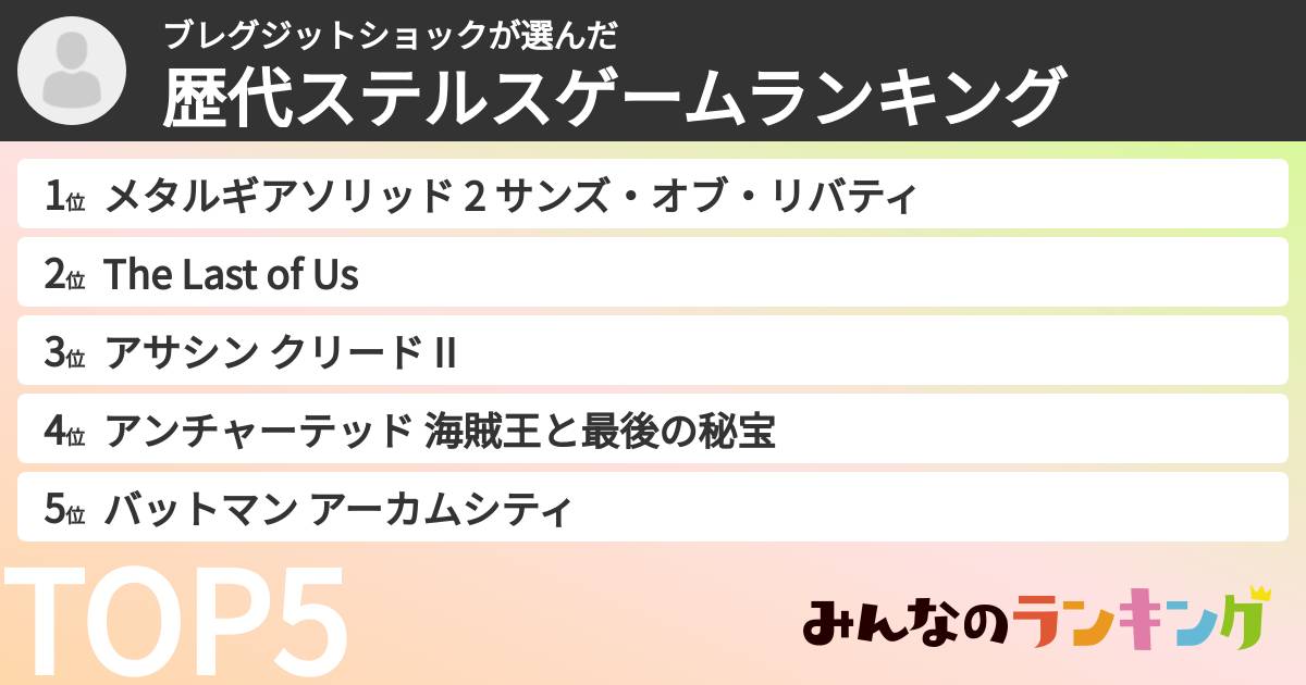 ブレグジットショックさんの「歴代ステルスゲームランキング」