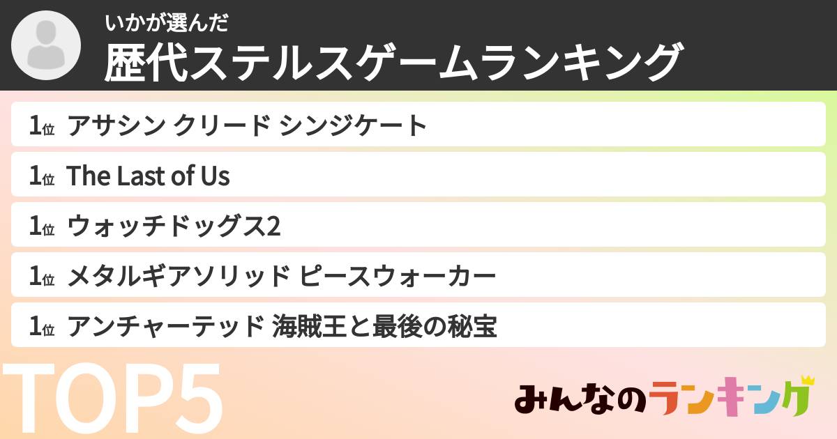 いかさんの「歴代ステルスゲームランキング」