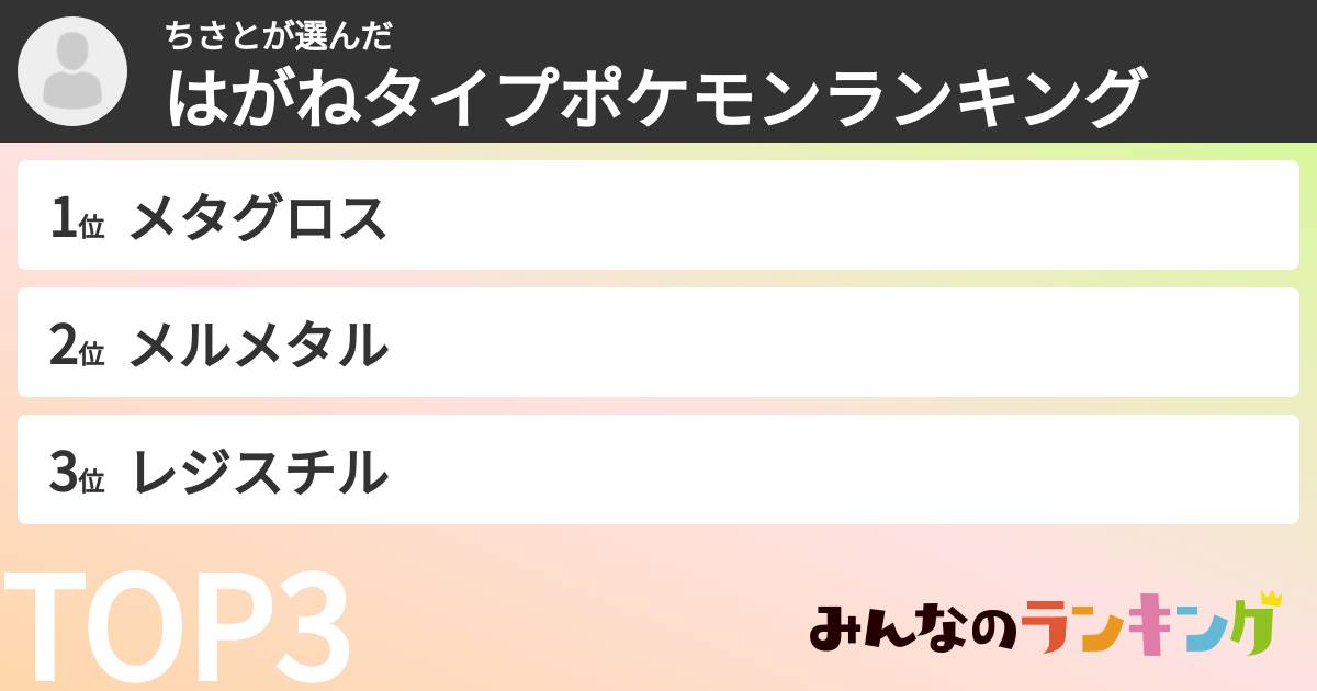 ちさとさんの「はがねタイプポケモンランキング」