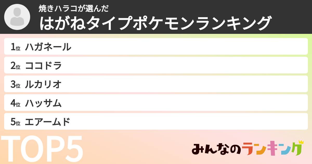 焼きハラコさんの「はがねタイプポケモンランキング」