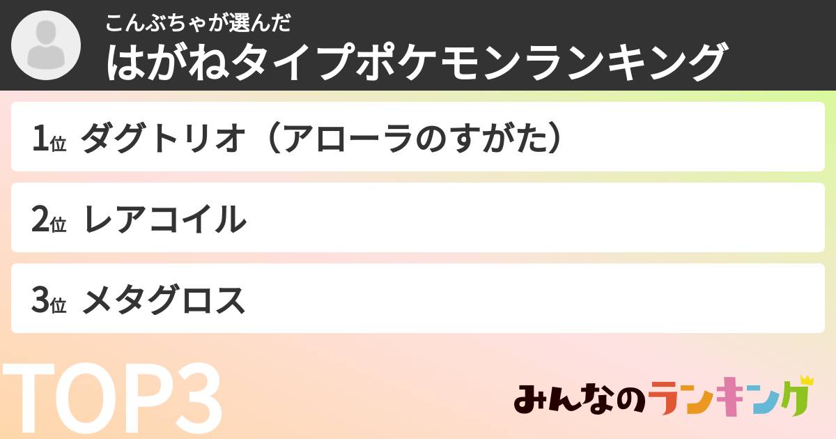 こんぶちゃさんの「はがねタイプポケモンランキング」