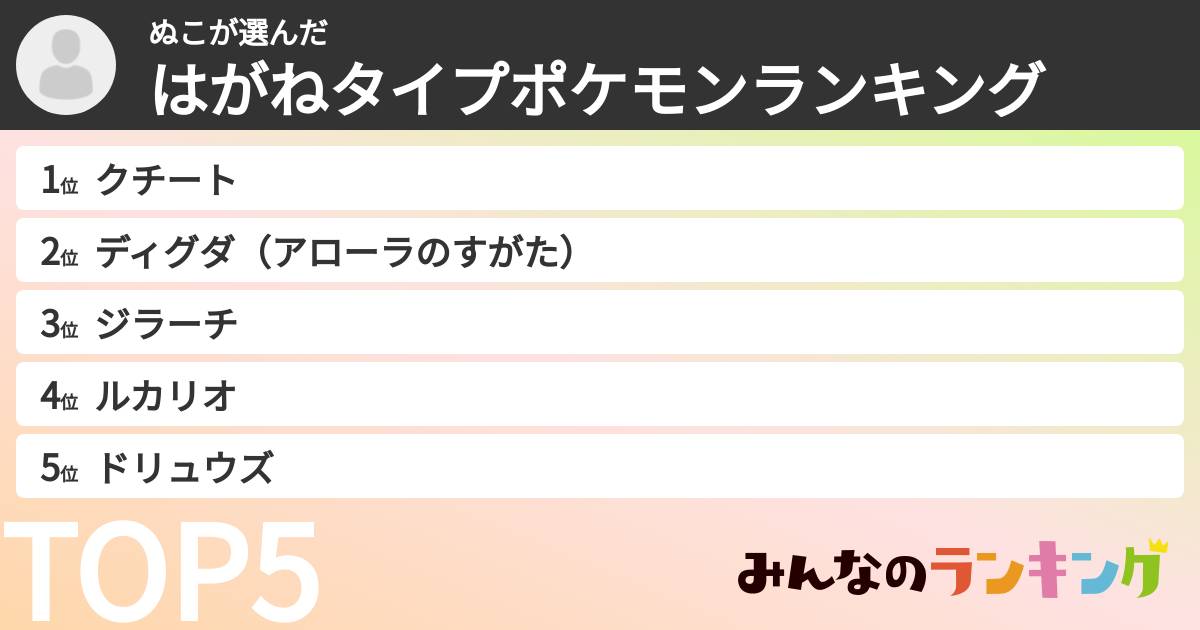 ぬこさんの「はがねタイプポケモンランキング」