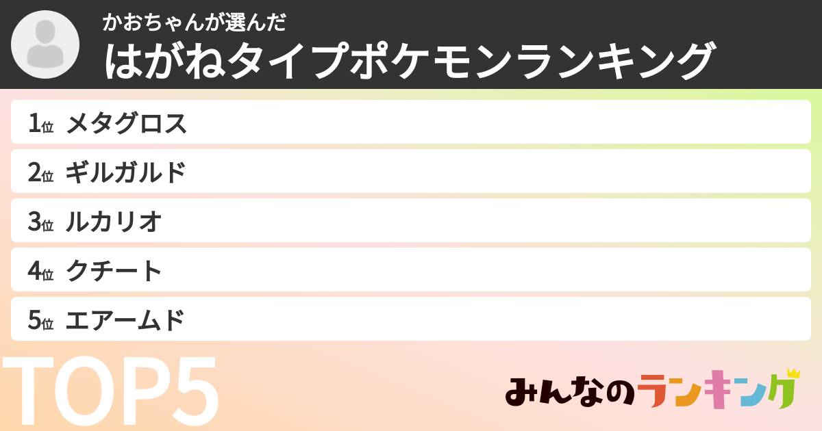 かおちゃんさんの「はがねタイプポケモンランキング」