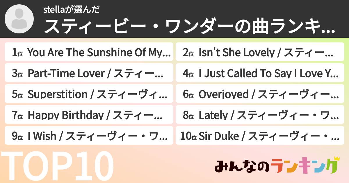 stellaさんの「スティービー・ワンダーの曲ランキング」