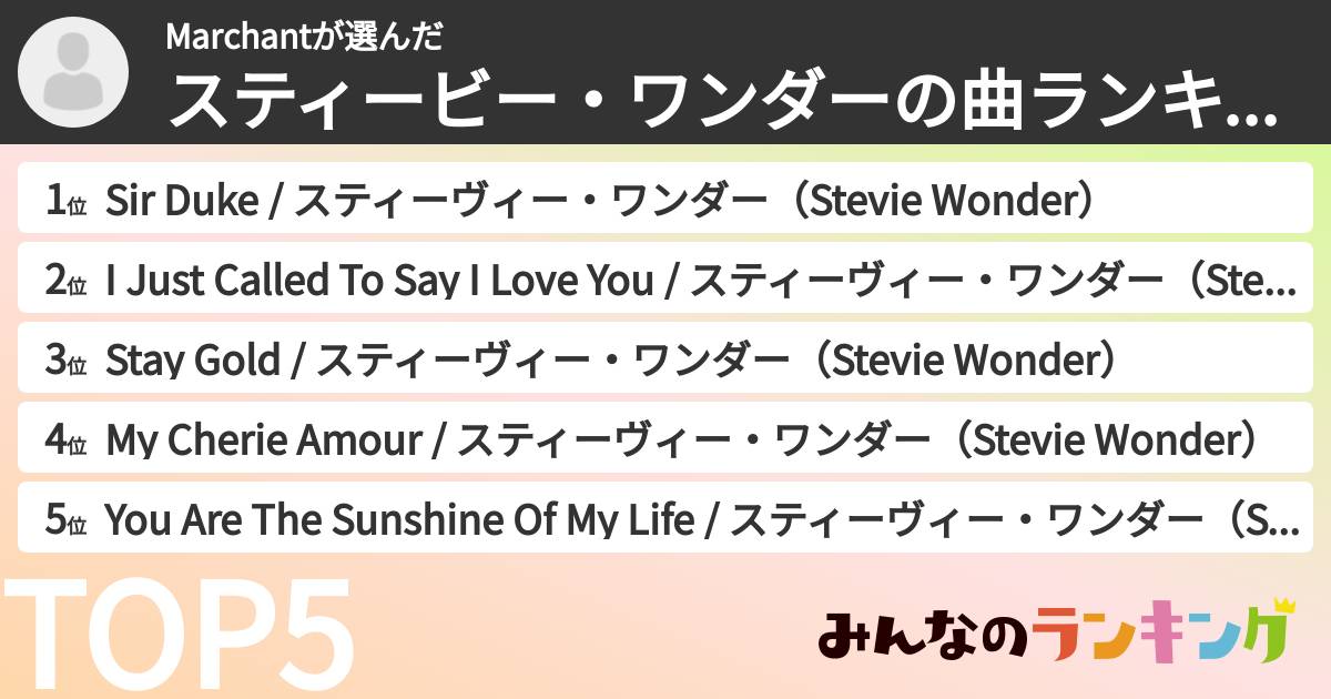 Marchantさんの「スティービー・ワンダーの曲ランキング」
