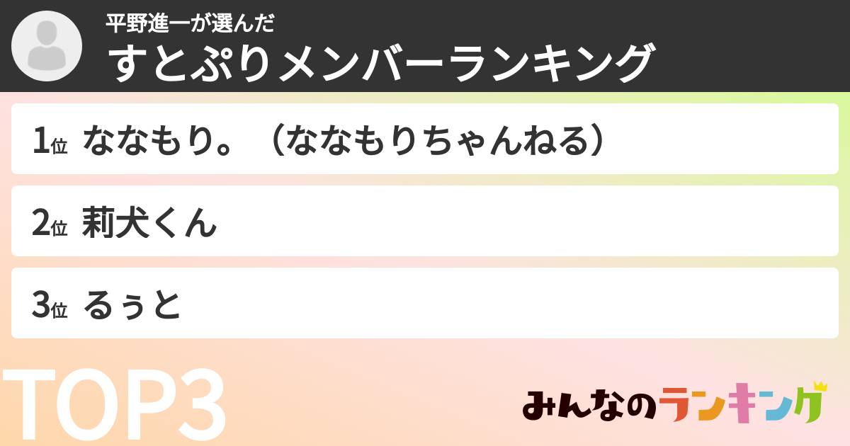 平野進一さんの「すとぷりメンバーランキング」