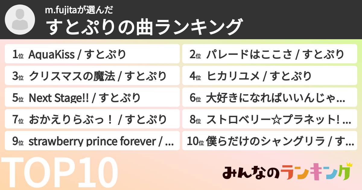 m.fujitaさんの「すとぷりの曲ランキング」