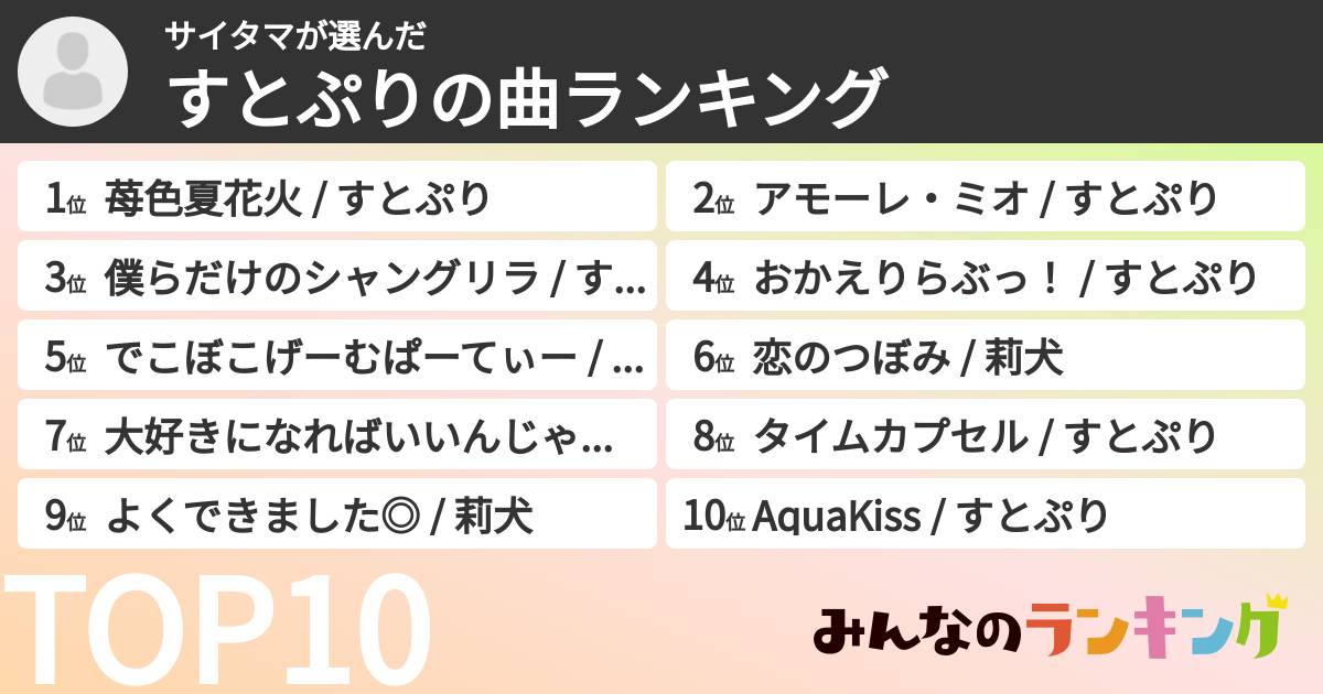 サイタマさんの「すとぷりの曲ランキング」