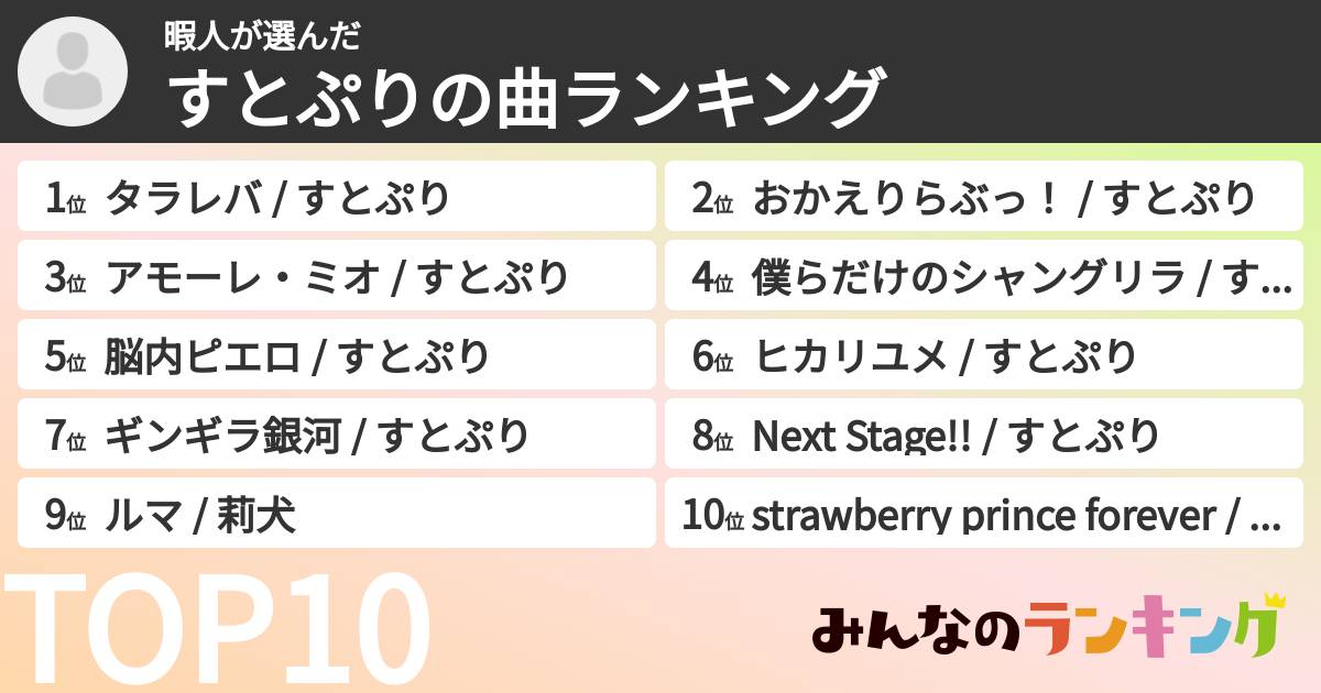 暇人さんの「すとぷりの曲ランキング」