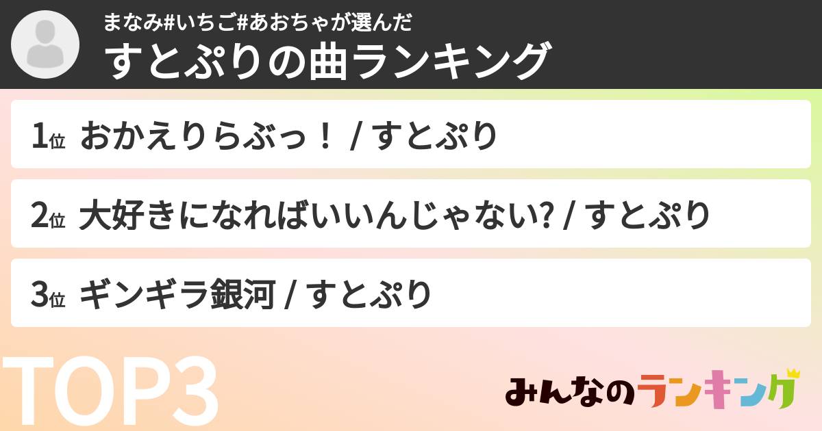 まなみ#いちご#あおちゃさんの「すとぷりの曲ランキング」