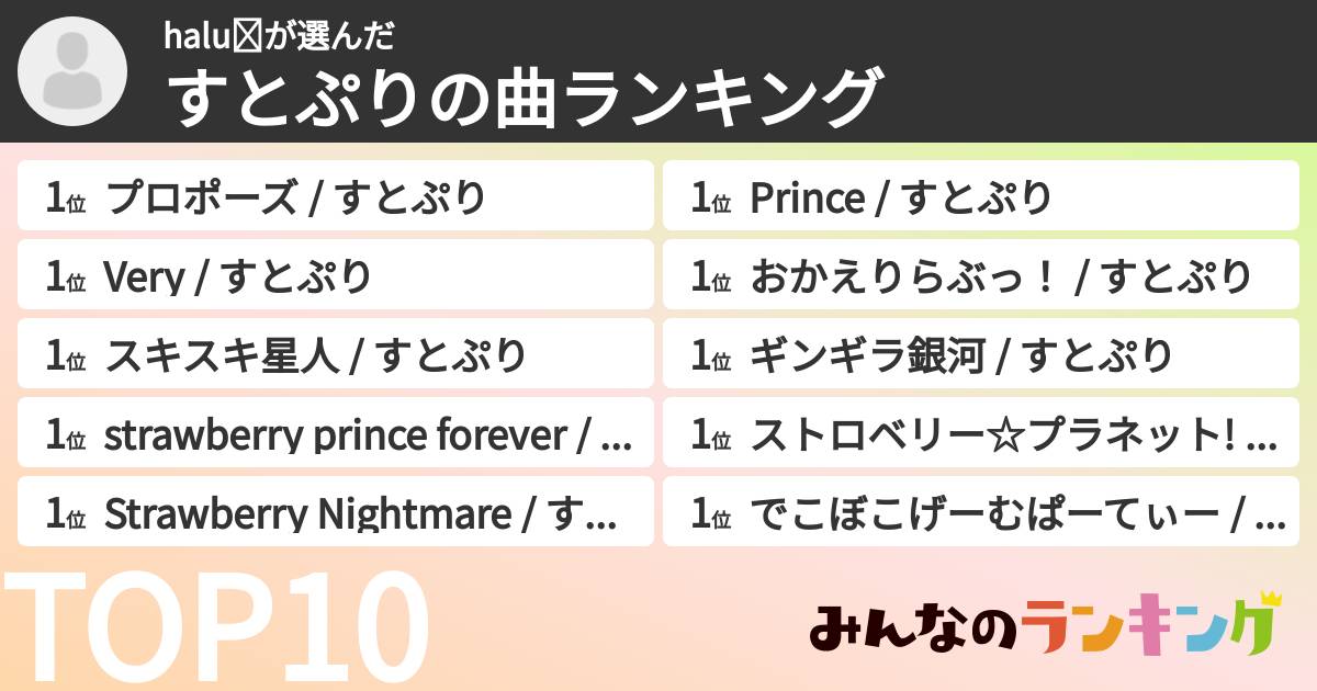 halu✻さんの「すとぷりの曲ランキング」