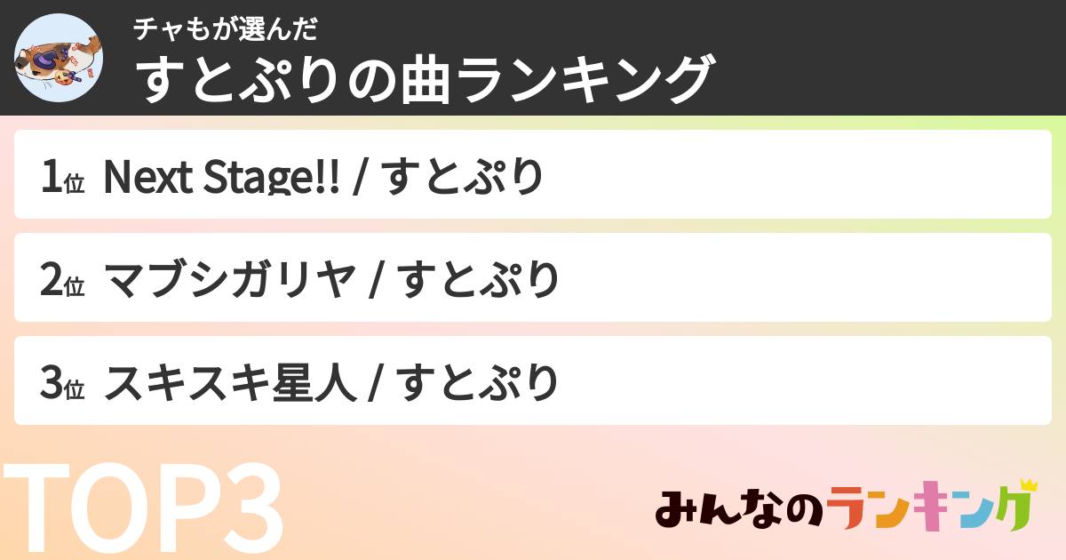 チャもさんの「すとぷりの曲ランキング」
