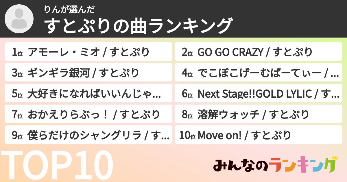 りんさんの「すとぷりの曲ランキング」