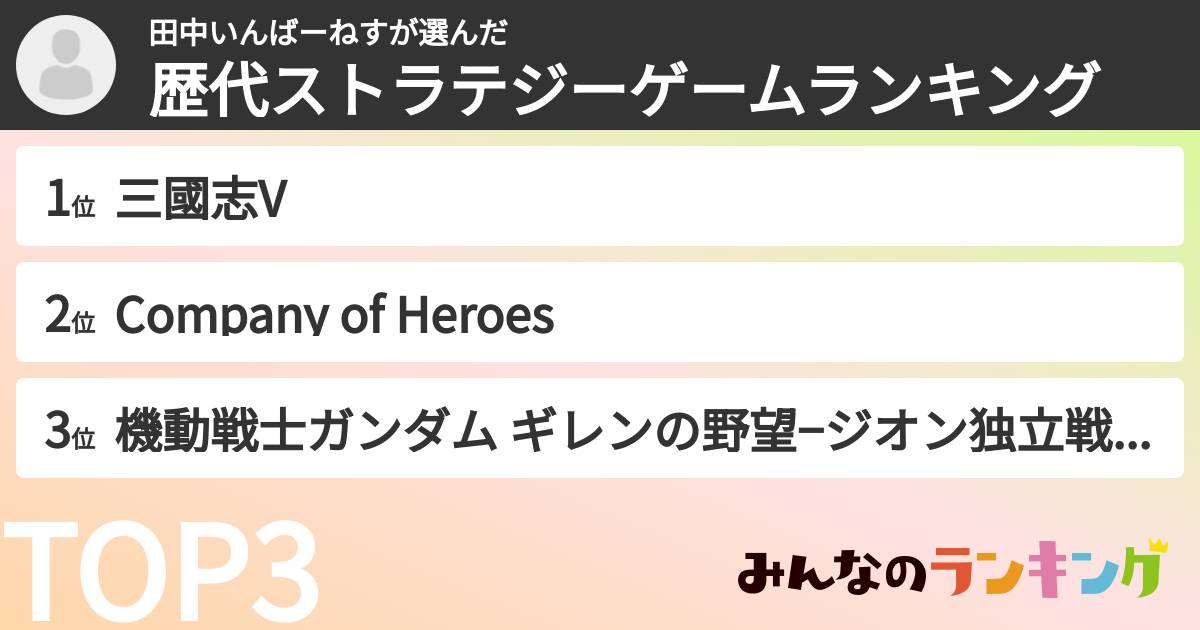 田中いんばーねすさんの「歴代ストラテジーゲームランキング」
