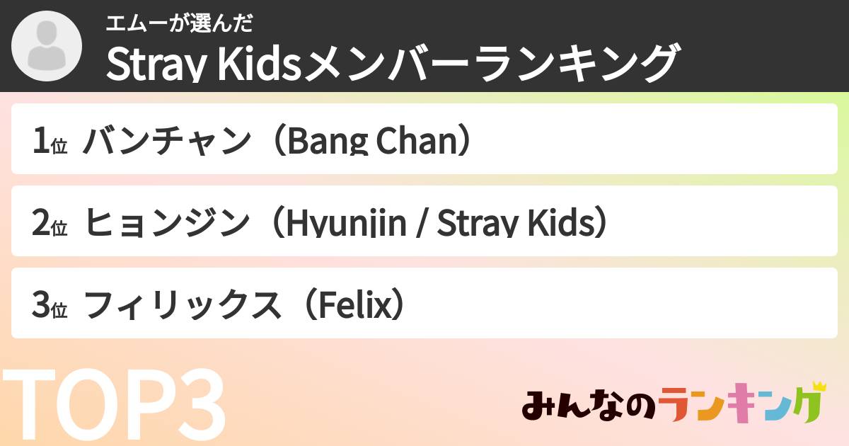 エムーさんの「Stray Kidsメンバーランキング」