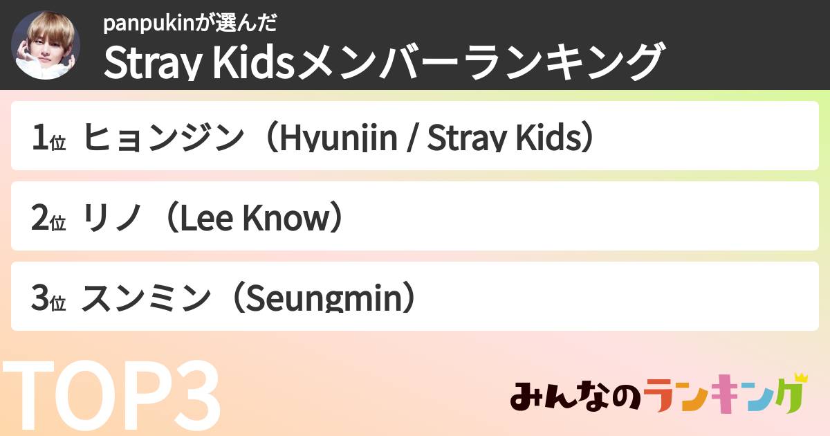 panpukinさんの「Stray Kidsメンバーランキング」
