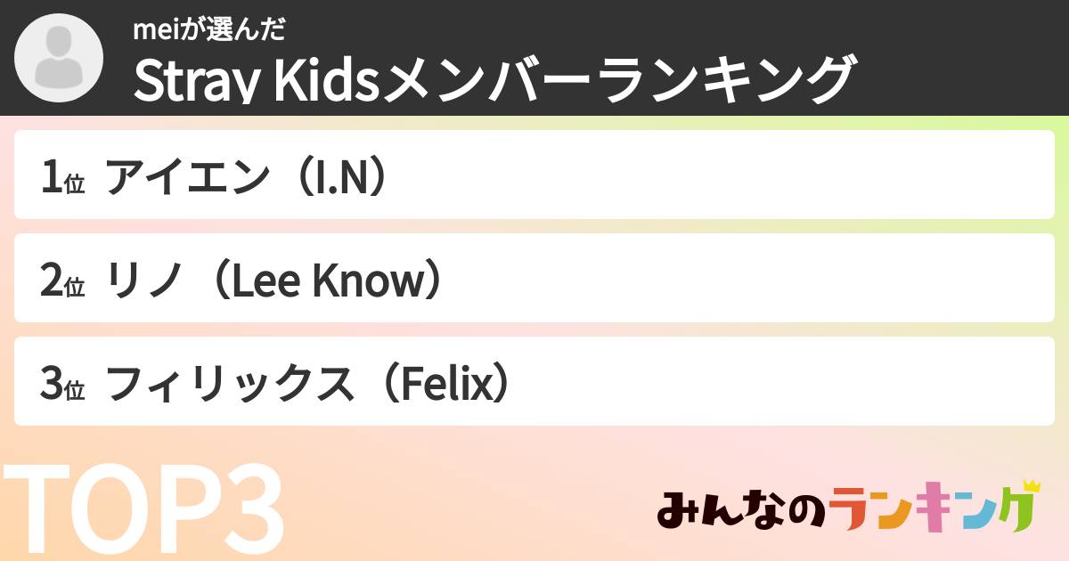 meiさんの「Stray Kidsメンバーランキング」