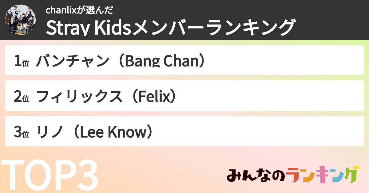 chanlixさんの「Stray Kidsメンバーランキング」