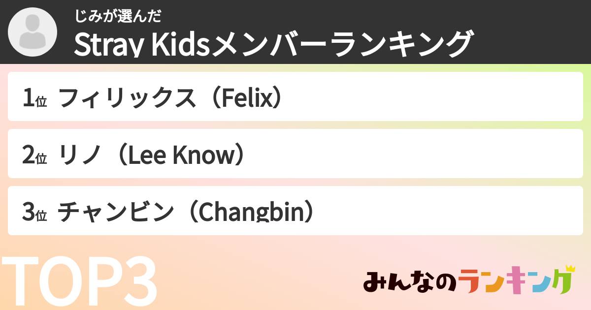 じみさんの「Stray Kidsメンバーランキング」