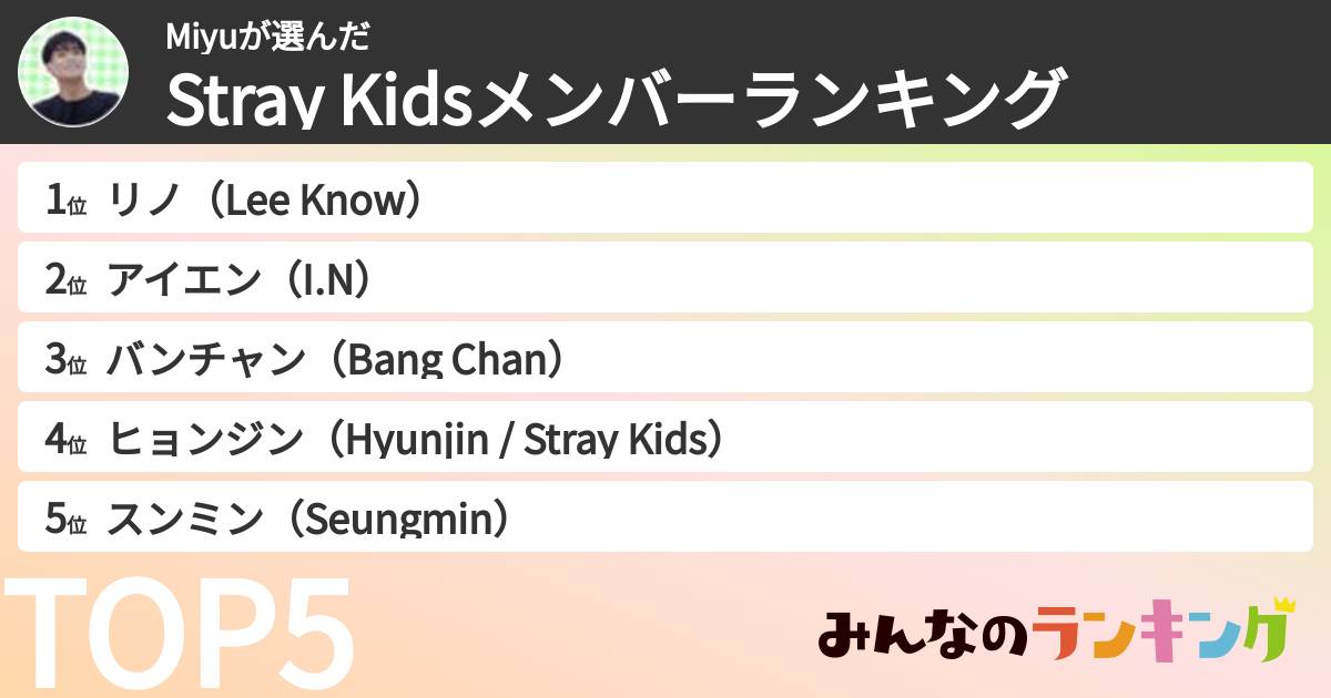 Miyuさんの「Stray Kidsメンバーランキング」
