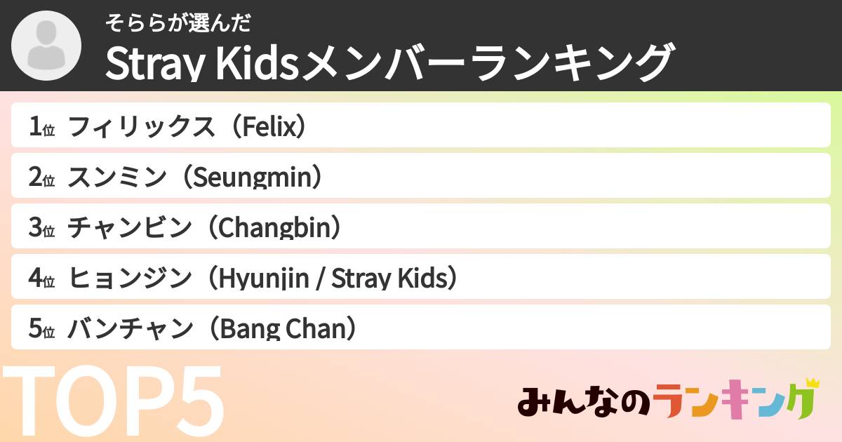 そららさんの「Stray Kidsメンバーランキング」