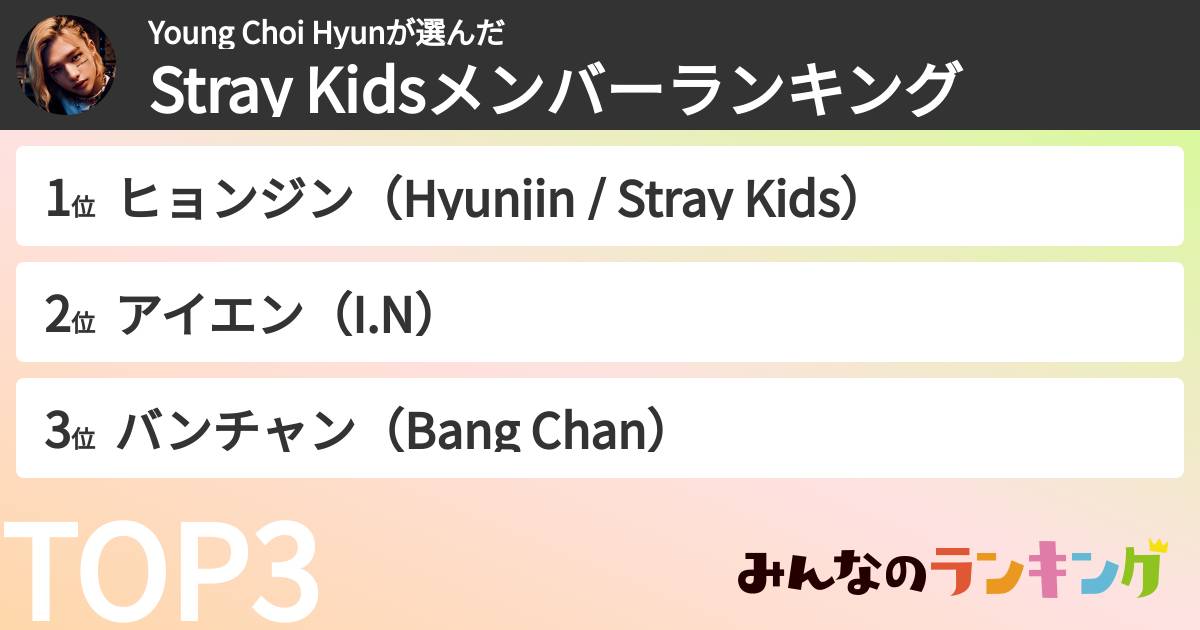 Young Choi Hyunさんの「Stray Kidsメンバーランキング」