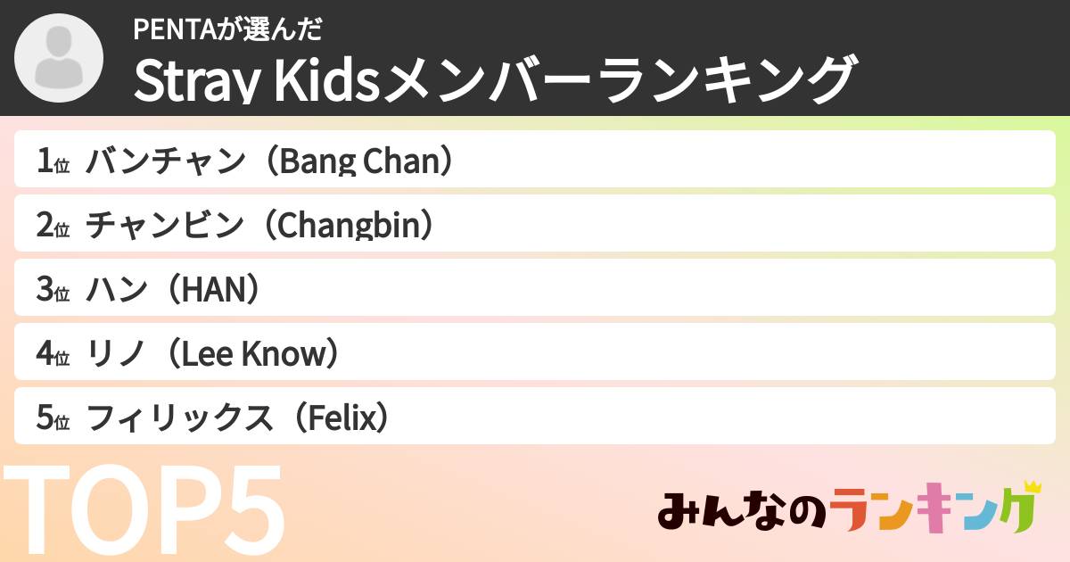 PENTAさんの「Stray Kidsメンバーランキング」