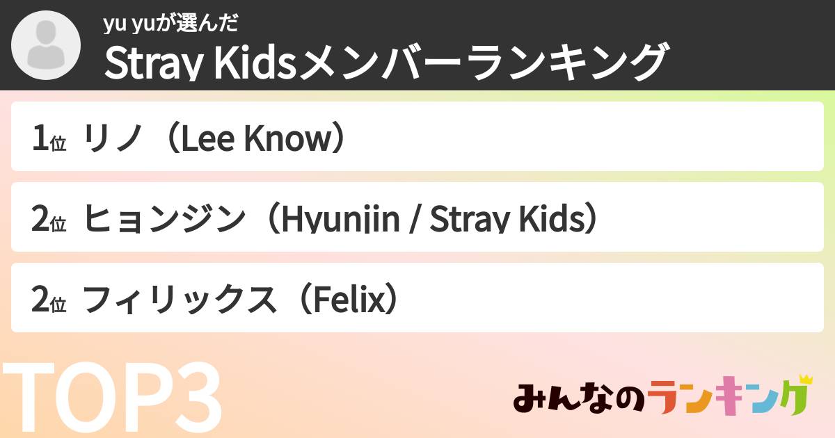 yu yuさんの「Stray Kidsメンバーランキング」