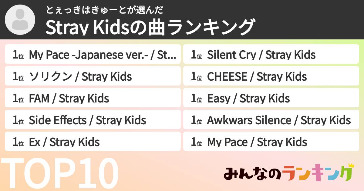 とぇっきはきゅーとさんの「Stray Kidsの曲ランキング」