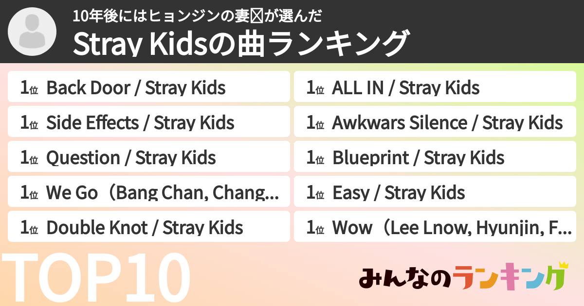 10年後にはヒョンジンの妻❤さんの「Stray Kidsの曲ランキング」