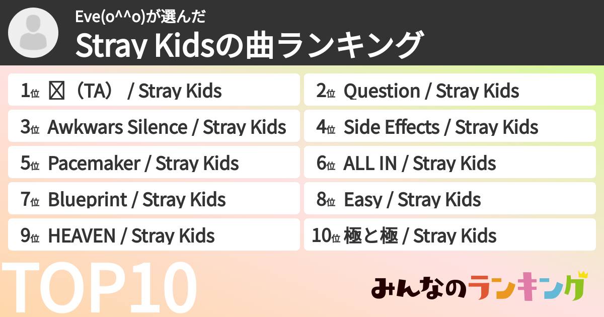 Eve(o^^o)さんの「Stray Kidsの曲ランキング」