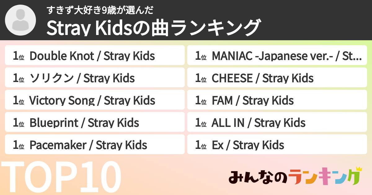 すきず大好き9歳さんの「Stray Kidsの曲ランキング」