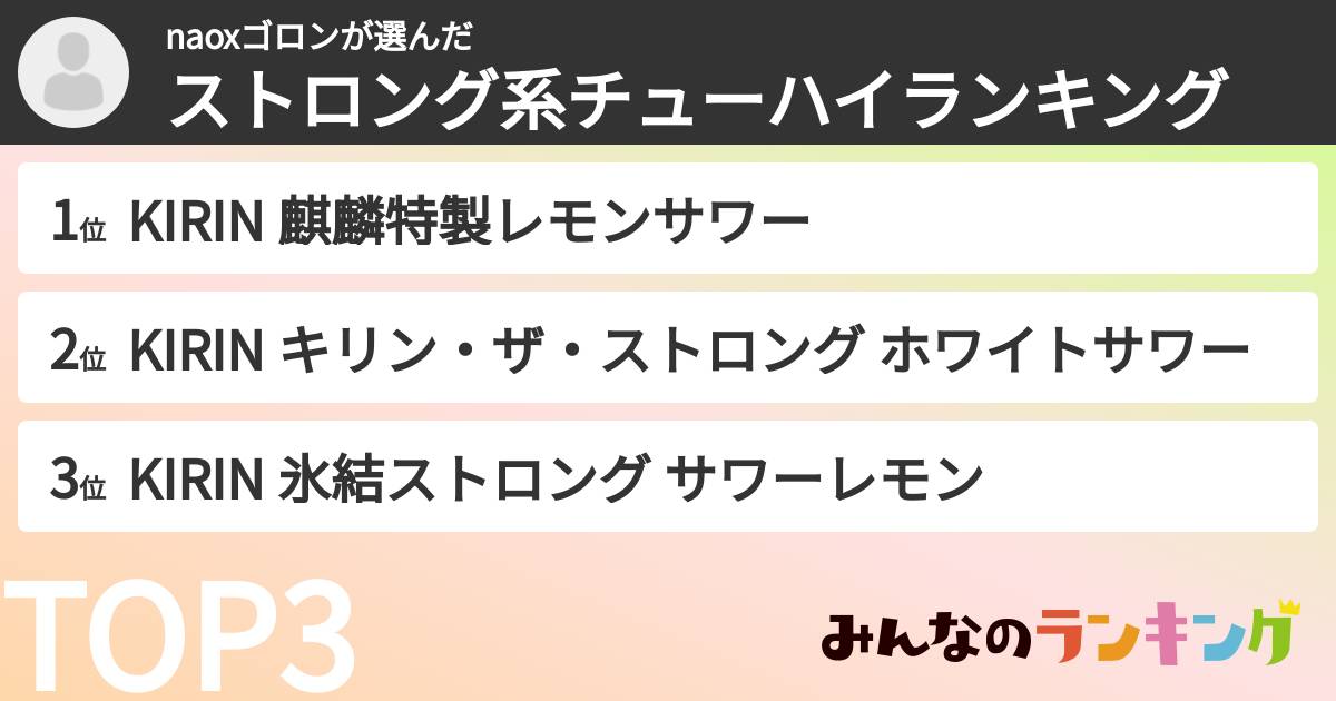 naoxゴロンさんの「ストロング系チューハイランキング」
