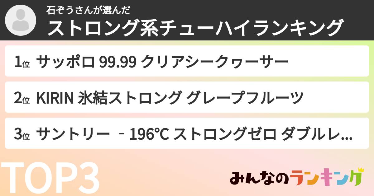 石ぞうさんさんの「ストロング系チューハイランキング」