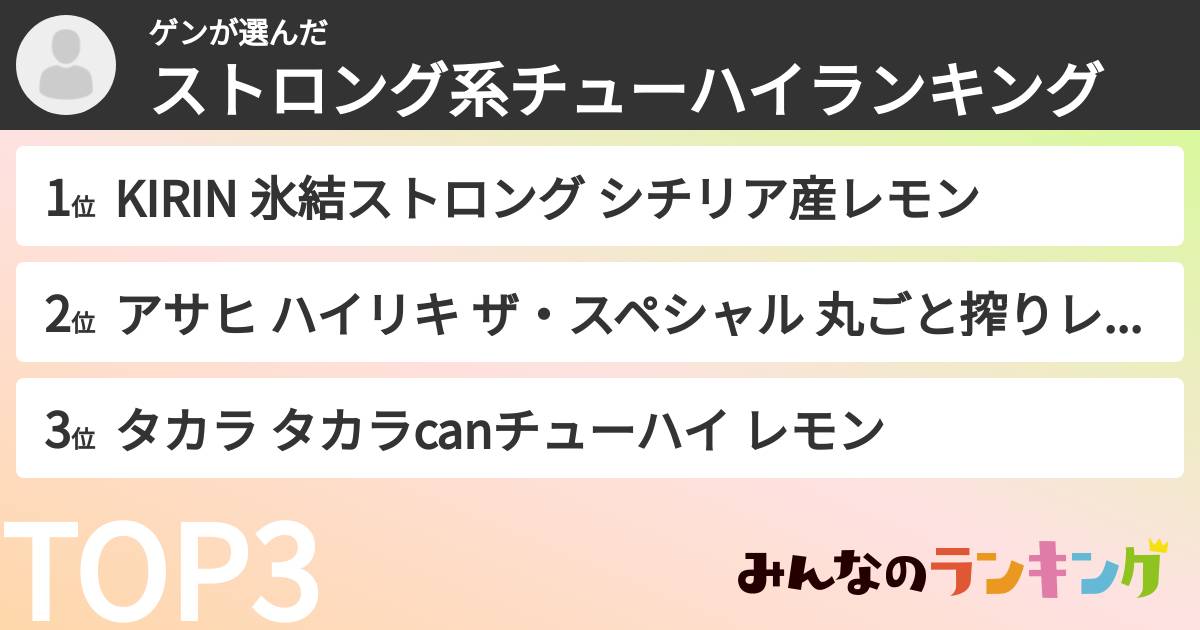 ゲンさんの「ストロング系チューハイランキング」