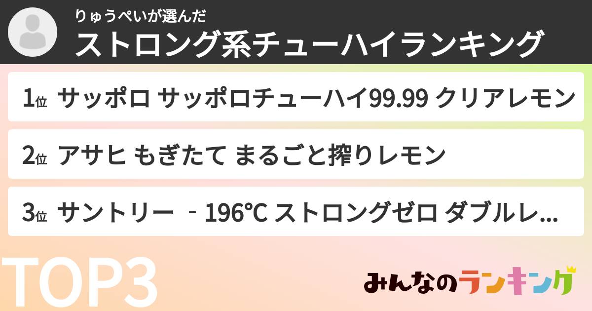 りゅうぺいさんの「ストロング系チューハイランキング」