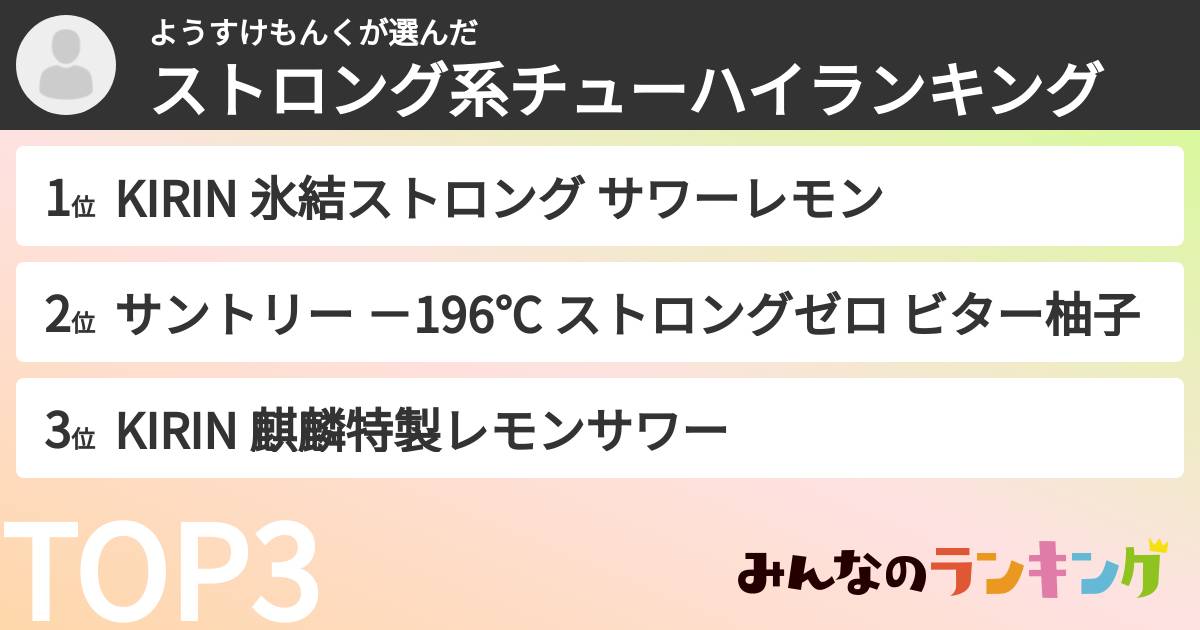 ようすけもんくさんの「ストロング系チューハイランキング」