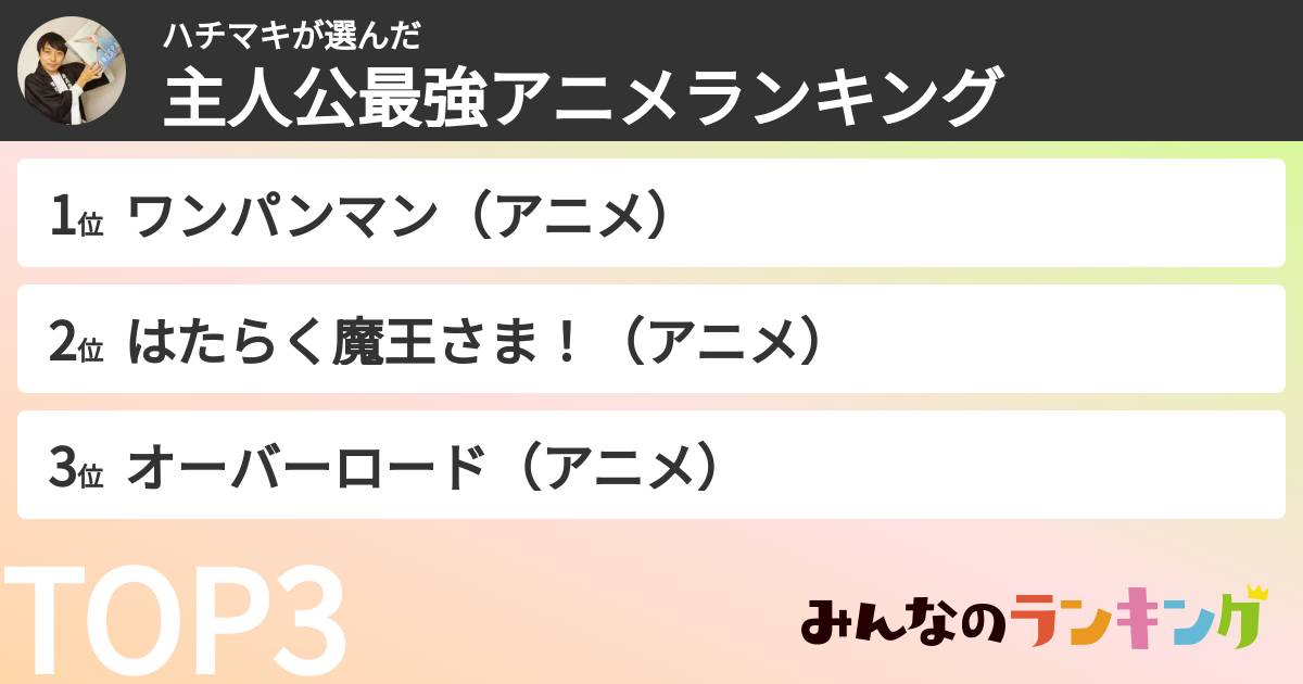 ハチマキさんの「主人公最強アニメランキング」