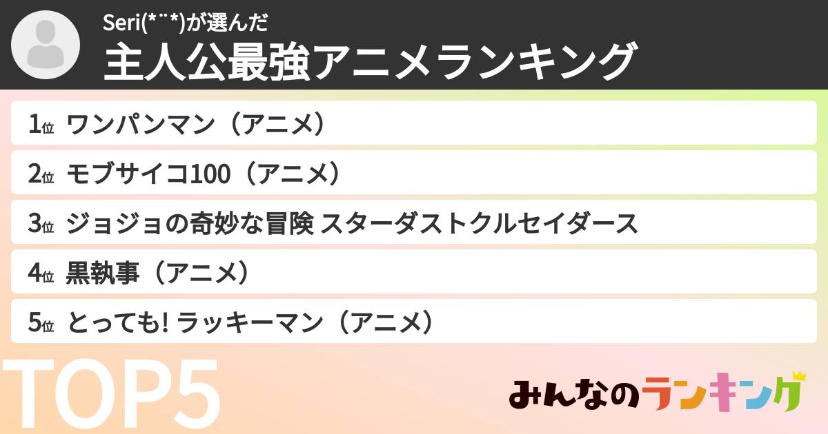 Seri(*¨*)さんの「主人公最強アニメランキング」