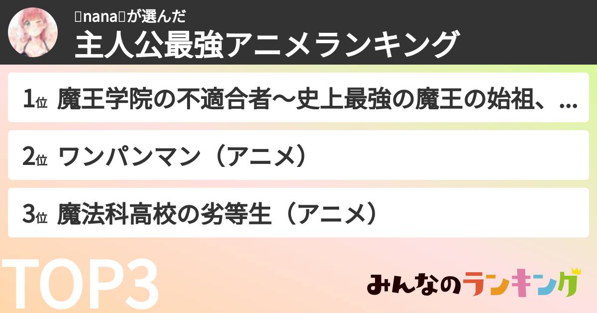 🌙nana🌙さんの「主人公最強アニメランキング」