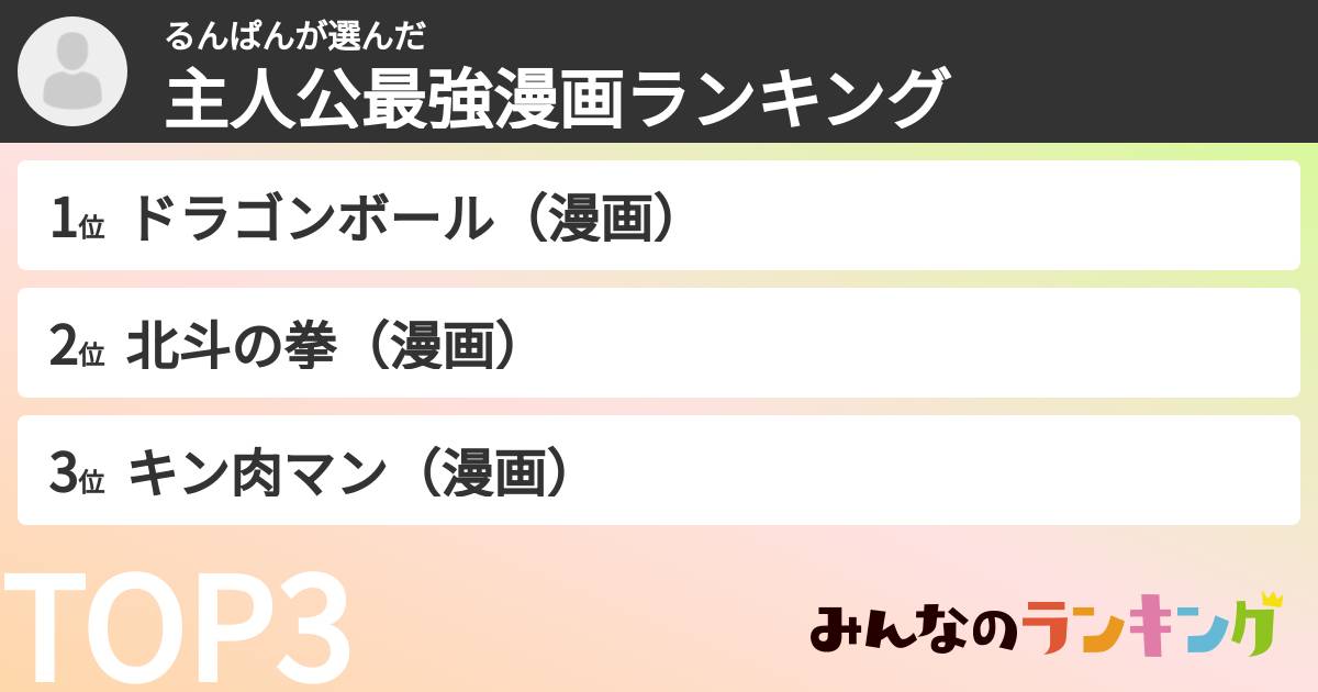 るんぱんさんの「主人公最強漫画ランキング」