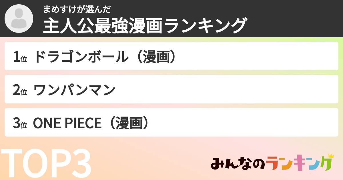 まめすけさんの「主人公最強漫画ランキング」