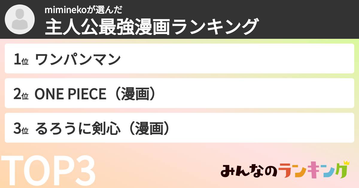 miminekoさんの「主人公最強漫画ランキング」