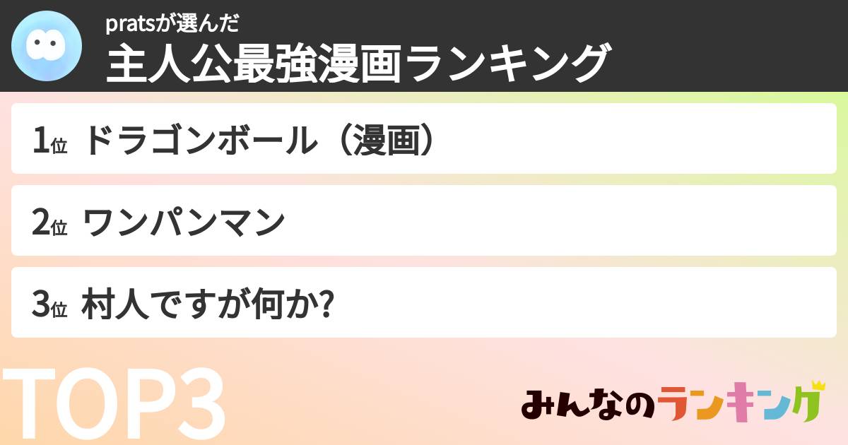 pratsさんの「主人公最強漫画ランキング」