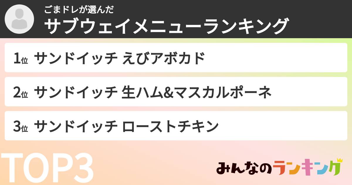 ごまドレさんの「サブウェイメニューランキング」