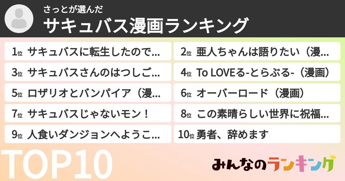 さっとさんの「サキュバス漫画ランキング」